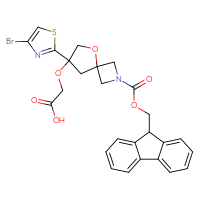 Chemical structure of 2-{[7-(4-bromo-1,3-thiazol-2-yl)-2-{[(9H-fluoren-9-yl)methoxy]carbonyl}-5-oxa-2-azaspiro[3.4]octan-7-yl]oxy}acetic acid - CSSB00116226903