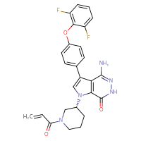 Chemical structure of 4-amino-3-[4-(2,6-difluorophenoxy)phenyl]-1-[(3R)-1-(prop-2-enoyl)piperidin-3-yl]-1H,6H,7H-pyrrolo[2,3-d]pyridazin-7-one - CSSB06741707247
