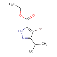 Chemical structure of ethyl 4-bromo-3-(propan-2-yl)-1H-pyrazole-5-carboxylate - CSSB00009817225