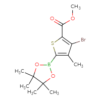 Chemical structure of methyl 3-bromo-4-methyl-5-(4,4,5,5-tetramethyl-1,3,2-dioxaborolan-2-yl)thiophene-2-carboxylate - CSSB02495364849