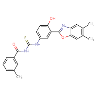 Chemical structure of 1-[3-(5,6-dimethyl-1,3-benzoxazol-2-yl)-4-hydroxyphenyl]-3-(3-methylbenzoyl)thiourea - CSSB00132934606