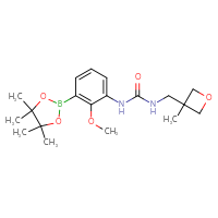 Chemical structure of 1-[2-methoxy-3-(4,4,5,5-tetramethyl-1,3,2-dioxaborolan-2-yl)phenyl]-3-[(3-methyloxetan-3-yl)methyl]urea - CSSB21332157507