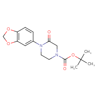 Chemical structure of tert-butyl 4-(2H-1,3-benzodioxol-5-yl)-3-oxopiperazine-1-carboxylate - CSSB21123233840