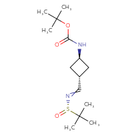 Chemical structure of tert-butyl N-[(1r,3r)-3-({[(S)-2-methylpropane-2-sulfinyl]imino}methyl)cyclobutyl]carbamate - CSSB21331814294
