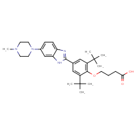 Chemical structure of 4-{2,6-di-tert-butyl-4-[6-(4-methylpiperazin-1-yl)-1H-1,3-benzodiazol-2-yl]phenoxy}butanoic acid - CSSB00160522557