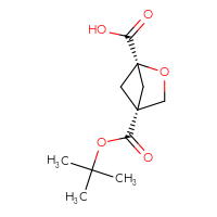 Chemical structure of (1r,4r)-4-[(tert-butoxy)carbonyl]-2-oxabicyclo[2.1.1]hexane-1-carboxylic acid - CSSB14948340707