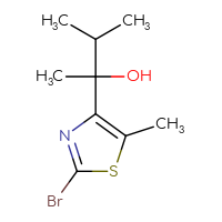 Chemical structure of 2-(2-bromo-5-methyl-1,3-thiazol-4-yl)-3-methylbutan-2-ol - CSSB20845870915
