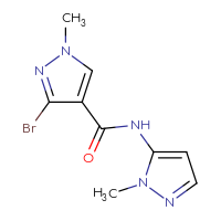 Chemical structure of 3-bromo-1-methyl-N-(1-methyl-1H-pyrazol-5-yl)-1H-pyrazole-4-carboxamide - CSSB01416368347