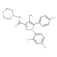Chemical structure of 1-(2,4-dichlorophenyl)-5-(4-iodophenyl)-4-methyl-N-(morpholin-4-yl)-1H-pyrazole-3-carboxamide - CSSB00015211055
