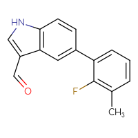 Chemical structure of 5-(2-fluoro-3-methylphenyl)-1H-indole-3-carbaldehyde - CSSB06589689605