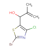 Chemical structure of 1-(2-bromo-4-chloro-1,3-thiazol-5-yl)-2-methylprop-2-en-1-ol - CSSB21246456896