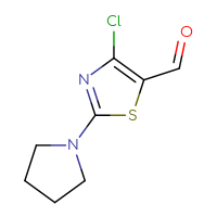 Chemical structure of 4-chloro-2-(pyrrolidin-1-yl)-1,3-thiazole-5-carbaldehyde - CSSB00000757801