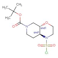 Chemical structure of rac-tert-butyl (4aR,8aR)-1-(chlorosulfonyl)-octahydro-1H-pyrido[3,4-b][1,4]oxazine-6-carboxylate - CSSB21291564585