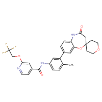 Chemical structure of N-(4-methyl-3-{4-oxo-4,5-dihydro-3H-spiro[1,5-benzoxazepine-2,4'-oxan]-8-yl}phenyl)-2-(2,2,2-trifluoroethoxy)pyridine-4-carboxamide - CSSB06741707244