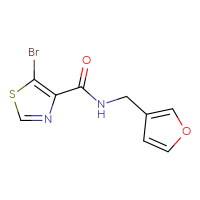 Chemical structure of 5-bromo-N-[(furan-3-yl)methyl]-1,3-thiazole-4-carboxamide - CSSB00022664535