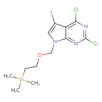 Chemical structure of 2,4-dichloro-5-iodo-7-{[2-(trimethylsilyl)ethoxy]methyl}-7H-pyrrolo[2,3-d]pyrimidine - CSSB00121571927