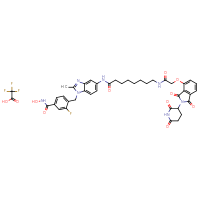 Chemical structure of 4-({5-[8-(2-{[2-(2,6-dioxopiperidin-3-yl)-1,3-dioxo-2,3-dihydro-1H-isoindol-4-yl]oxy}acetamido)octanamido]-2-methyl-1H-1,3-benzodiazol-1-yl}methyl)-3-fluoro-N-hydroxybenzamide; trifluoroacetic acid - CSSB06744555496