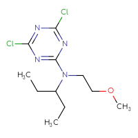 Chemical structure of 4,6-dichloro-N-(2-methoxyethyl)-N-(pentan-3-yl)-1,3,5-triazin-2-amine - CSSB00003347371