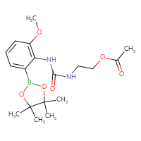 Chemical structure of 2-({[2-methoxy-6-(4,4,5,5-tetramethyl-1,3,2-dioxaborolan-2-yl)phenyl]carbamoyl}amino)ethyl acetate - CSSB21332058258