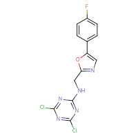 Chemical structure of 4,6-dichloro-N-{[5-(4-fluorophenyl)-1,3-oxazol-2-yl]methyl}-1,3,5-triazin-2-amine - CSSB21332060356