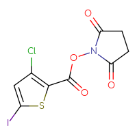 Chemical structure of 2,5-dioxopyrrolidin-1-yl 3-chloro-5-iodothiophene-2-carboxylate - CSSB20269946553