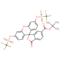 Chemical structure of tert-butyl 3-oxo-3',6'-bis(trifluoromethanesulfonyloxy)-3H-spiro[2-benzofuran-1,9'-xanthene]-6-carboxylate - CSSB14813040165