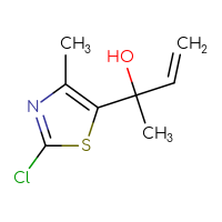 Chemical structure of 2-(2-chloro-4-methyl-1,3-thiazol-5-yl)but-3-en-2-ol - CSSB21246391276