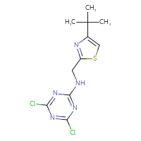 Chemical structure of N-[(4-tert-butyl-1,3-thiazol-2-yl)methyl]-4,6-dichloro-1,3,5-triazin-2-amine - CSSB14963507239