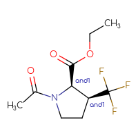 Chemical structure of rac-ethyl (2R,3S)-1-acetyl-3-(trifluoromethyl)pyrrolidine-2-carboxylate - CSSB21444811289