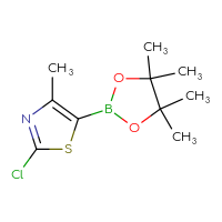Chemical structure of 2-chloro-4-methyl-5-(4,4,5,5-tetramethyl-1,3,2-dioxaborolan-2-yl)-1,3-thiazole - CSSB00010891199
