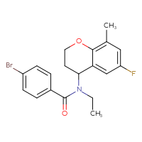 Chemical structure of 4-bromo-N-ethyl-N-(6-fluoro-8-methyl-3,4-dihydro-2H-1-benzopyran-4-yl)benzamide - CSSB16260541933