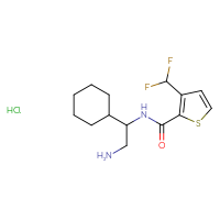 Chemical structure of N-(2-amino-1-cyclohexylethyl)-3-(difluoromethyl)thiophene-2-carboxamide hydrochloride - CSSB00161164463