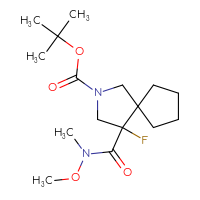 Chemical structure of tert-butyl 4-fluoro-4-[methoxy(methyl)carbamoyl]-2-azaspiro[4.4]nonane-2-carboxylate - CSSB15194290658