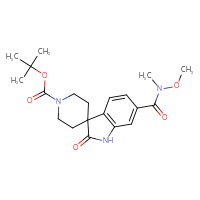 Chemical structure of tert-butyl 6-[methoxy(methyl)carbamoyl]-2-oxo-1,2-dihydrospiro[indole-3,4'-piperidine]-1'-carboxylate - CSSB21224770063