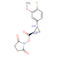 Chemical structure of rac-2,5-dioxopyrrolidin-1-yl (1R,2R)-2-(4-fluoro-3-methoxyphenyl)cyclopropane-1-carboxylate - CSSB20269946818