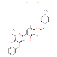 Chemical structure of ethyl (2S)-2-({3,5-dichloro-2-hydroxy-4-[2-(4-methylpiperazin-1-yl)ethoxy]phenyl}formamido)-3-phenylpropanoate dihydrochloride - CSSB06446547209