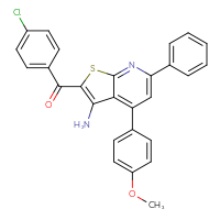 Chemical structure of 2-(4-chlorobenzoyl)-4-(4-methoxyphenyl)-6-phenylthieno[2,3-b]pyridin-3-amine - CSSB00102539470