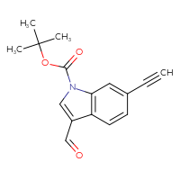 Chemical structure of tert-butyl 6-ethynyl-3-formyl-1H-indole-1-carboxylate - CSSB21332147960