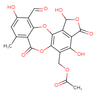 Chemical structure of {4-formyl-5,13,17-trihydroxy-7-methyl-9,15-dioxo-2,10,16-trioxatetracyclo[9.7.0.0³,⁸.0¹⁴,¹⁸]octadeca-1(11),3,5,7,12,14(18)-hexaen-12-yl}methyl acetate - CSSB03437848726