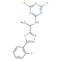 Chemical structure of 4,6-dichloro-N-{1-[5-(2-fluorophenyl)-1,3,4-thiadiazol-2-yl]ethyl}-1,3,5-triazin-2-amine - CSSB21332075167