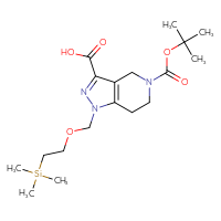 Chemical structure of 5-[(tert-butoxy)carbonyl]-1-{[2-(trimethylsilyl)ethoxy]methyl}-1H,4H,5H,6H,7H-pyrazolo[4,3-c]pyridine-3-carboxylic acid - CSSB02495337367