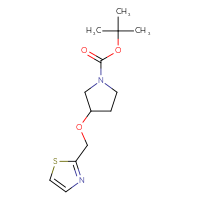 Chemical structure of tert-butyl 3-[(1,3-thiazol-2-yl)methoxy]pyrrolidine-1-carboxylate - CSSB01068577104