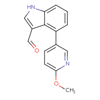 Chemical structure of 4-(6-methoxypyridin-3-yl)-1H-indole-3-carbaldehyde - CSSB06589675320