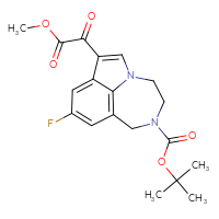 Chemical structure of tert-butyl 6-fluoro-3-(2-methoxy-2-oxoacetyl)-1,10-diazatricyclo[6.4.1.0⁴,¹³]trideca-2,4,6,8(13)-tetraene-10-carboxylate - CSSB14813050264