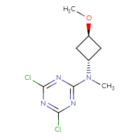 Chemical structure of 4,6-dichloro-N-methyl-N-[(1r,3r)-3-methoxycyclobutyl]-1,3,5-triazin-2-amine - CSSB06660358730