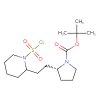 Chemical structure of tert-butyl (2R)-2-{2-[1-(chlorosulfonyl)piperidin-2-yl]ethyl}pyrrolidine-1-carboxylate - CSSB21224773186