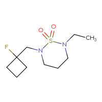 Chemical structure of 2-ethyl-6-[(1-fluorocyclobutyl)methyl]-1λ⁶,2,6-thiadiazinane-1,1-dione - CSMB03444025579