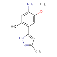 Chemical structure of 2-methoxy-5-methyl-4-(3-methyl-1H-pyrazol-5-yl)aniline - CSSB07151750063