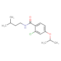 Chemical structure of 2-chloro-N-(3-methylbutyl)-4-(propan-2-yloxy)benzamide - CSSB02018256214