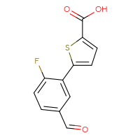 Chemical structure of 5-(2-fluoro-5-formylphenyl)thiophene-2-carboxylic acid - CSSB00102685933